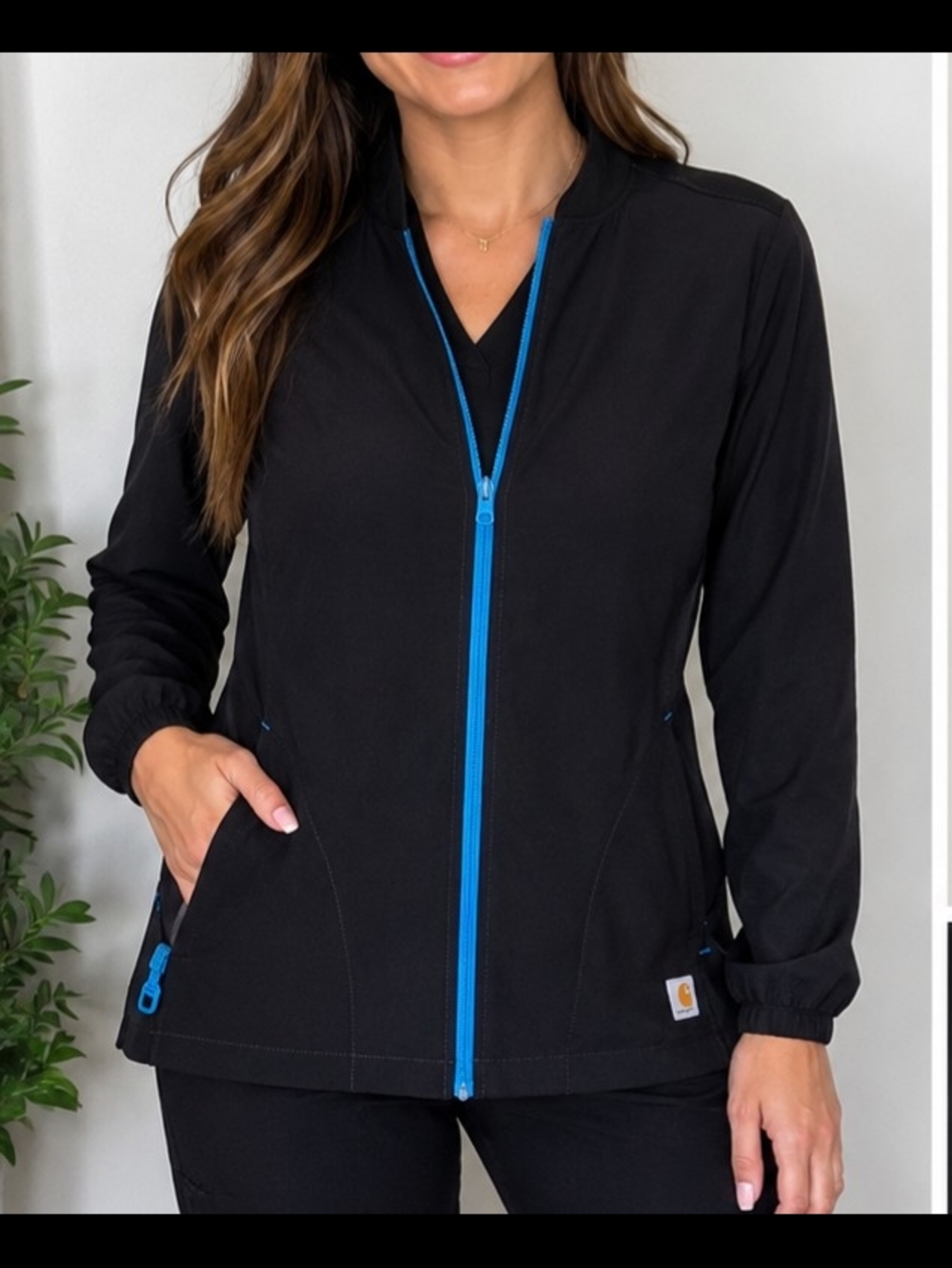 Carhartt Scrub Jacket XL Black Blue Zip Front Medical Uniform Warm-Up Stretch Nu